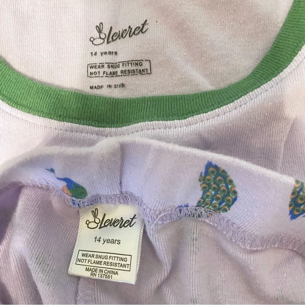 Leveret Purple Peacock Pajama Set Pants & Long Sleeves Size 14